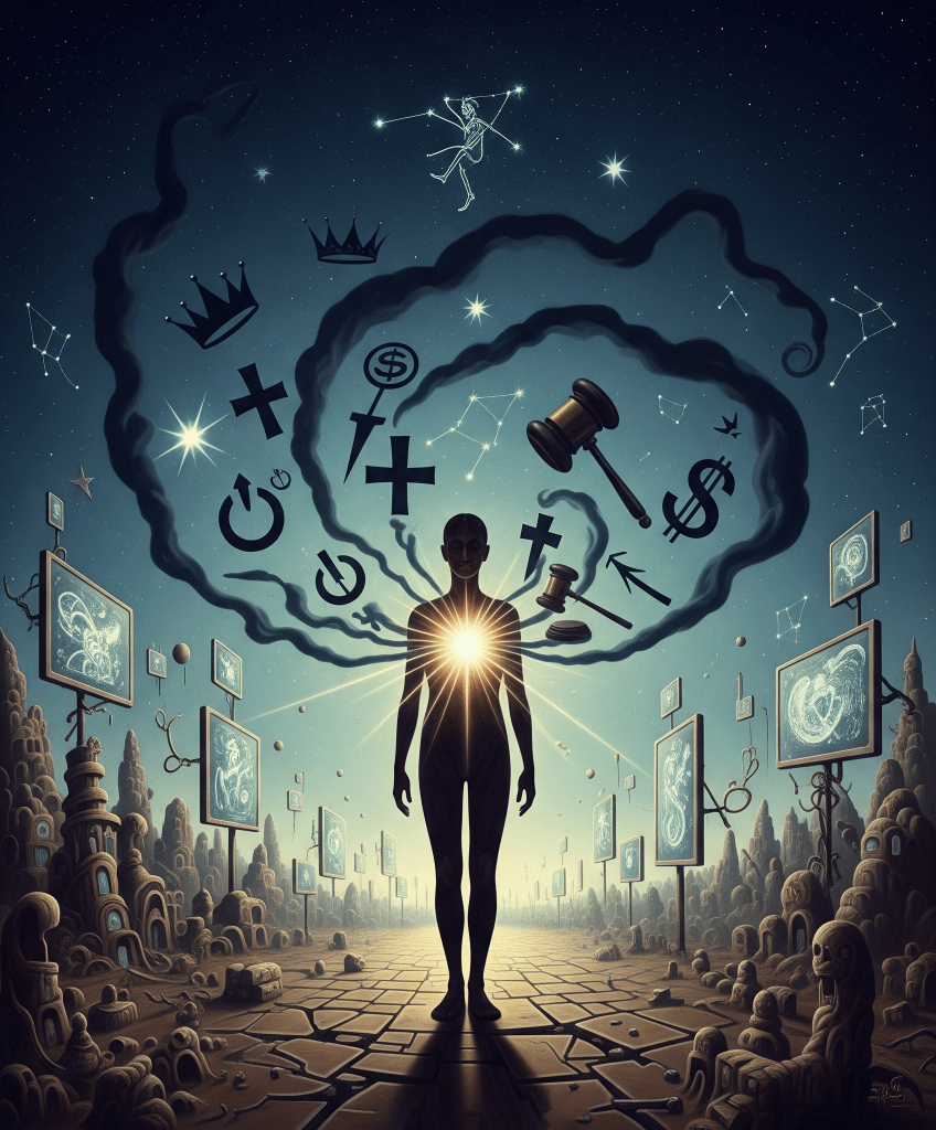 “Entgeistern”, término de raíz alemana que puede traducirse como “des-espiritualizar” o “desposeer del espíritu”, remite a la crítica de Max Stirner sobre cómo el ser humano es poseído por ideas fijas —fantasmas como el Estado, la moral, la religión o el progreso— que lo alienan y lo despojan de sí mismo. El subtítulo, “Ritual de Desposesión”, sugiere que este proceso no es accidental, sino sistemático, casi ceremonial, y funcional al mantenimiento del poder.